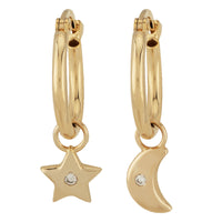 14k Gold Dangle Star & Moon Diamond Earrings