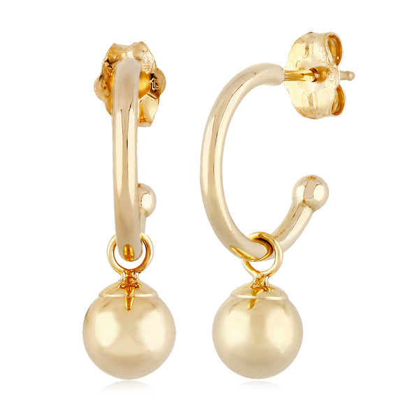 14k Gold Hoops with Gold Ball Drop