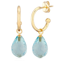 14k Gold Post Hoops with Blue-Topaz Drop
