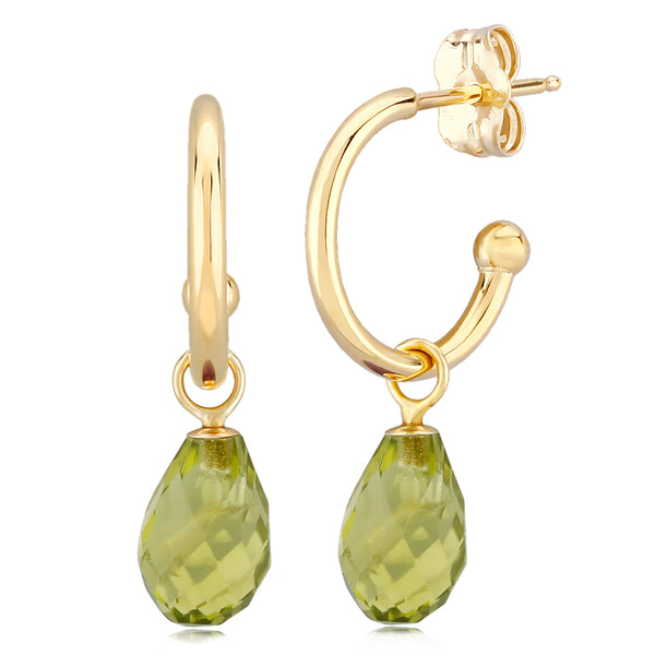 14k Gold Post Hoops with Peridot Drop