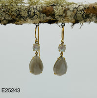Gray Moonstone Teardrop 18k Gold Earrings by John Apel