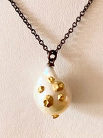 Long Pearl Necklace with 14k Gold Barnacles, 32 inch chain