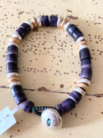 Wampum Bracelet With Silver Clasp and Silver & Gold Beads