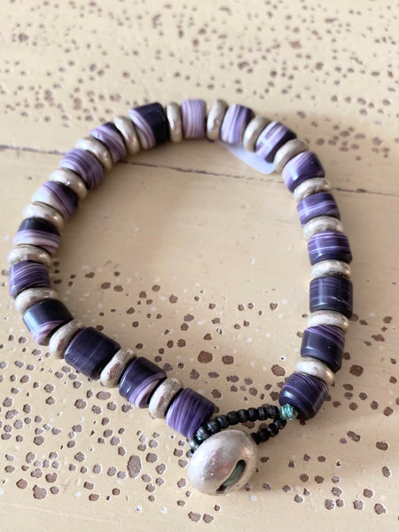 Wampum Bracelet With Silver Beads & Clasp