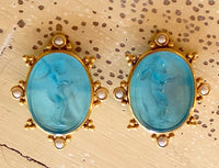 Handcarved Vincian Glass Clipon Earrings - Cherubs with bows