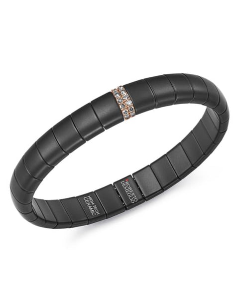 Unisex Roberto Demeglio 18K Gold & Matte Black Ceramic Pura Stretch Bracelet with Diamond Accent Center