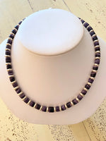 Wampum Necklace with Silver Beads, 6-7mm 18in