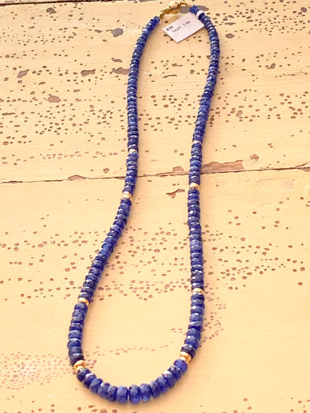 Beaded Faceted Sapphire Necklace with Gold Beads