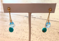 Chain Dangle Earrings - Blue Topaz, Turquoise