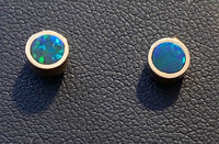 Round Opal Stud Earrings - 14k Gold