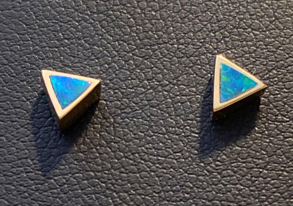 Triangle Opal Stud Earrings - 14k Gold