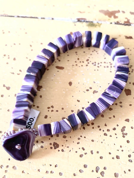 Wampum Bracelet Rectangular Beads & Heart Clasp