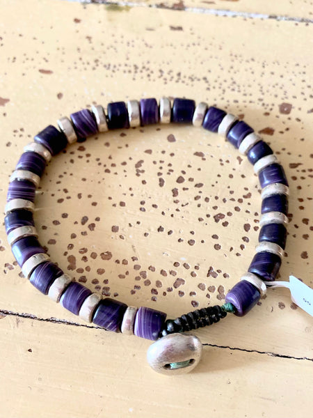 Wampum Bracelet With Silver Beads