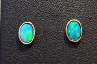 Oval Opal Stud Earrings - 14k Gold