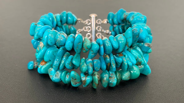 Three Layer Turquoise and Sterling Silver Bracelet