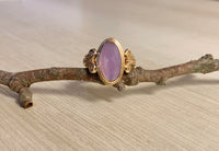 Oval Holly Agate 14k Gold Ring with Decorated Band, Size 7