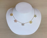 18k Gold John Apel Necklace With Diamond  and Sapphire Flower Drops