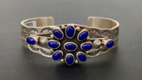 Lapis Flower Sterling Silver Cuff