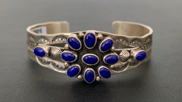 Lapis Flower Sterling Silver Cuff