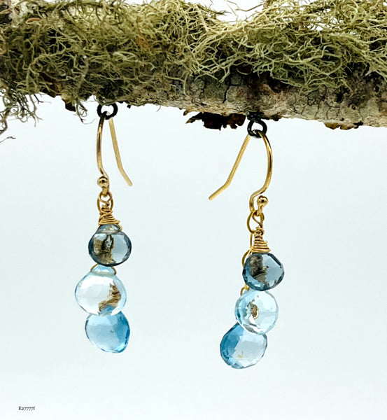 Three tiered drops, 3 shades of Blue Topaz Earrings by Brenda