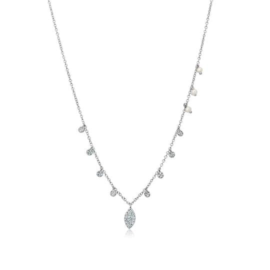 Meira Adjustable 14K White Gold Chain with Floating Diamond Drops and Tiny Pearls